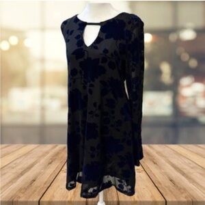 Blue Velvet Floral Detail Dress